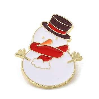 Christmas Theme Enamel Pins, Golden Alloy Brooches for Backpack Clothes, Snowman, 30x25x1.5mm