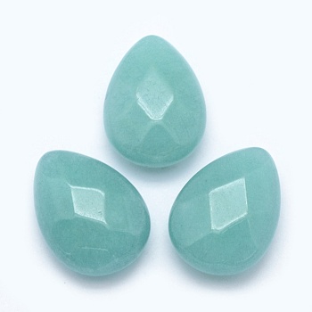Natural White Jade Cabochons, teardrop, Faceted, Dyed, 18x13x5mm