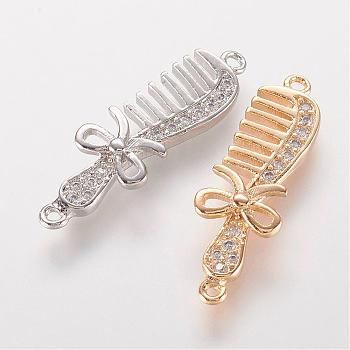 Brass Micro Pave Cubic Zirconia Links, Comb, Mixed Color, 26x8.5x3mm, Hole: 1mm