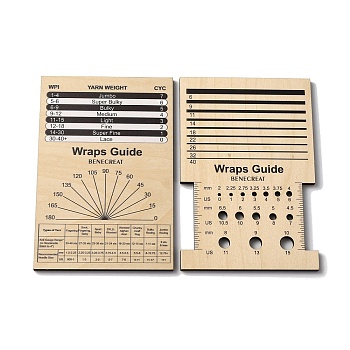 Rectangle Wooden Wooden Knitting Needle Gauge & Yarn Wrap Guide Board, Wheat, 150x100x5mm, 2pcs/set
