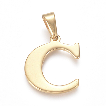 304 Stainless Steel Pendants, Golden, Initial Letter.C, 26x22x1mm, Hole: 3x8mm