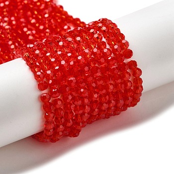 Transparent Glass Beads Strands, Faceted(32 Facets), Round, Red, 4mm, Hole: 0.7mm, about 94~96pcs/strand, 14.17~14.37 inch(36~36.5cm)