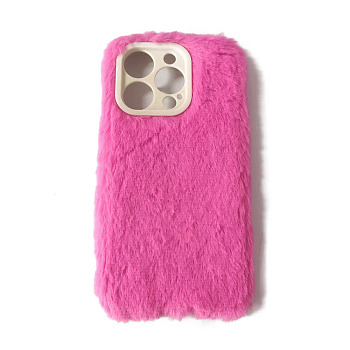 Warm Plush Mobile Phone Case for Women Girls, Plastic Winter Camera Protective Covers for iPhone13 Pro, Deep Pink, 15.4x7.9x1.4cm