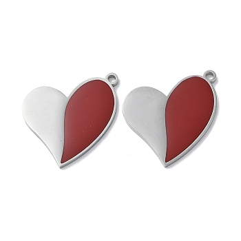 304 Stainless Steel Pendants, with Enamel, Heart Charm, Stainless Steel Color, 19.5x22x1.5mm, Hole: 1.6mm
