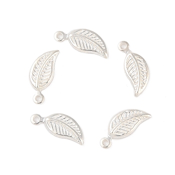 925 Sterling Silver Leaf Charms, Silver, 10x4x1mm, Hole: 0.9mm, about 71pcs/10g
