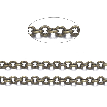 Brass Cable Chains, Soldered, with Spool, Oval, Cadmium Free & Nickel Free & Lead Free, Long-Lasting Plated, Antique Bronze, 2x1.5x0.35mm, about 301.83 Feet(92m)/roll