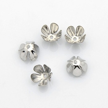 5-Petal Iron Flower Bead Caps, Platinum, 8x4mm, Hole: 1mm