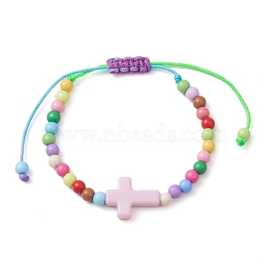 Cross & Round Acrylic Braided Bead Bracelets(BJEW-JB10239-01)-2