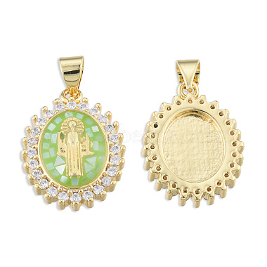 Real 18K Gold Plated Light Green Oval Brass+Cubic Zirconia+Enamel Pendants