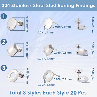 60 pièces 3 style 304 résultats de boucles d'oreilles en acier inoxydable(STAS-SP0001-57)-2