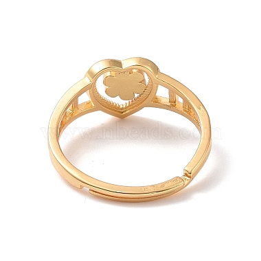 Brass Heart with Flower Adjustable Ring for Women(RJEW-P034-06G)-3