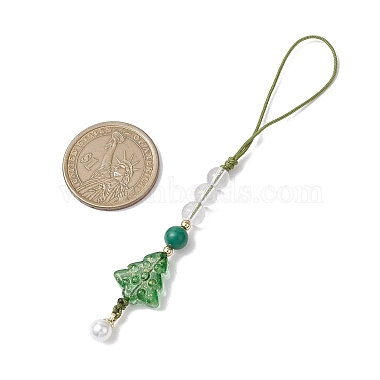 Brass Glass with Natural Quartz Crystal with Natural White Jade Mobile Straps(HJEW-JM02288)-2