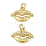 Brass Micro Pave Clear Cubic Zirconia Charms, Lip Charms, Golden, 9x13x2.5mm, Hole: 2.5mm(KK-D218-25G-01)