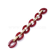 Handmade CCB Plastic Cable Chains, with Acrylic Linking Rings, Golden, Red, Links: 24.2x18.2x4mm and 19x12x4.7mm, 39.37 inch(1m)/strand(AJEW-JB00682-03)