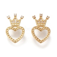 Brass Micro Pave Cubic Zirconia Pendants, Long-lasting Plated, Crown with Heart, Clear, Golden, 21x13x5.5mm, Hole: 2mm(KK-K246-21G)