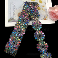 Polyester Lace Trim, with Colorful Paillettes, Flower, Garment Accessories, Black, 2-3/8 inch(60mm), about 4.5 yards/pc(HUDU-PW0001-137F)