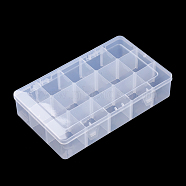 Plastic Bead Storage Containers, Adjustable Dividers Box, Removable 15 Compartments, Rectangle, Clear, 27.5x16.5x5.7cm(CON-Q026-04A)