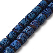 Electroplated Natural Lava Rock Beads Strands, Column, Blue Plated, 8x6.5mm, Hole: 1mm, about 50~51pcs/strand, 15.35~15.55 inch(39~39.5cm)(G-G984-16C)