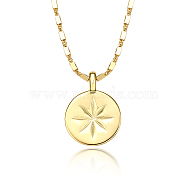 Vintage S925 Silver Eight-pointed Star Coin Pendant Necklace, Retro Style for Women Men, Golden(MV8352-2)