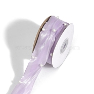4.5M Polyester Ribbon, with Plastic Imitation Pearl, for DIY Veils Blushers Fascinators, Stage Set, Bowknot Making, Lilac, 1-5/8 inch(40mm), about 4.92 Yards(4.5m)/Roll(PW-WG49170-01)
