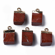 Natural Red Jasper Pendants, with Golden Brass Findings, Rack Plating, Cube, 18~21x9~12x9~13mm, Hole: 1.6mm(G-Q998-035D)