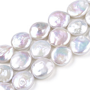 Baroque Natural Keshi Pearl Beads Strands, Freshwater Pearl, Flat Round, Seashell Color, 13~15x11.5~13x5~6mm, Hole: 0.5mm, about 29~30pcs/strand, 15.83''(40.2cm)(PEAR-S018-08A)