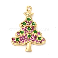 Rack Plating Brass Pave Cubic Zirconia Pendants, Real 18K Gold Plated, Long-Lasting Plated, Cadmium Free & Lead Free, Christmas Tree, Violet, 23x16x2.3mm, Hole: 1.2mm(KK-R150-08G-02)