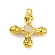 Natural Rose Quartz & 304 Stainless Steel Cross Pendants, Golden, 23x20x6mm, Hole: 1.6mm(STAS-H221-01G-02)