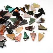 Triangle Natural & Synthetic Mixed Stone Pendants, with Platinum Tone Brass Findings, 22~25x14~15x5~7mm, Hole: 2x7mm(G-Q356-M)