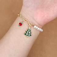 Christmas Jewelry, Alloy Enamel Charm Bracelets for Women, with Plastic Imitation Pearl, Christmas Tree(NB3744-2)