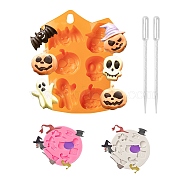 Halloween Silicone Molds, Food Grade Fondant Molds, with Plastic Pipettes, For DIY Cake Decoration, Chocolate, Candy, UV Resin & Epoxy Resin Jewelry Making, Pumpkin Lamp & Skull & Witch, Mixed Color, 230x173x24mm(DIY-LS0001-17)