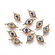 Brass Links, with Micro Pave Cubic Zirconia, Long-Lasting Plated, Evil Eye, Colorful, Real 18K Gold Plated, 7x16.5x3mm, Hole: 1mm(KK-F783-18G)