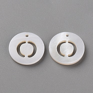 Natural Freshwater Shell Pendants, Flat Round with Letter, Letter.O, 12x1.5mm, Hole: 1mm(SHEL-Q311-008O)