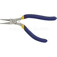 Jewelry Pliers, Iron Long Chain Nose Pliers, with Curved Handle, Midnight Blue, 153x90x10mm, 193x4mm(PT-BC0001-07)
