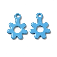 Spray Painted 201 Stainless Steel Charms, Flower Charms, Deep Sky Blue, 11x8.5x1mm, Hole: 1.2mm(STAS-G304-22C)