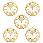 5Pcs Ion Plating(IP) 201 Stainless Steel Pendants, Laser Cut, Moon Phase Charms, Golden, 30x28x1mm, Hole: 1.4mm(STAS-SZ0002-07G)