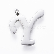 304 Stainless Steel Pendants, Initial Letter, Letter.Y, Stainless Steel Color, 16.5x15x2mm, Hole: 2mm(STAS-F129-Y-P)