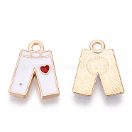 Alloy Enamel Charms, Pants with Heart Pattern, Light Gold, White, 15x12x1.5mm, Hole: 1.8mm(ENAM-S121-064)