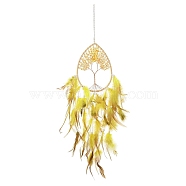 Wire Wrapped Natural Yellow Quartz Chip Teardrop with Tree of Life Wind Chime, Feather Tassel for Home Window Hanging Ornaments, 640x200mm(HJEW-K067-09P-05)