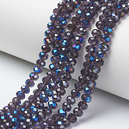 Electroplate Glass Beads Strands, Half Plated, Blue Plated, Faceted, Rondelle, Indigo, 6x5mm, Hole: 1mm, about 85~88pcs/strand, 16.1~16.5 inch(41~42cm)(EGLA-A034-T6mm-I06)