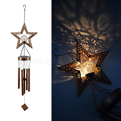 Iron Wind Chime with Solar Lights, for Garden Decorations, Star, 200x100mm(WG52279-03)