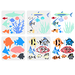 4Pcs 4 Styles Sea Animals Theme PET Hollow Out Drawing Painting Stencils, for DIY Scrapbook, Photo Album, Sea Animals, 300x300mm, 1pc/style(DIY-WH0394-0018)