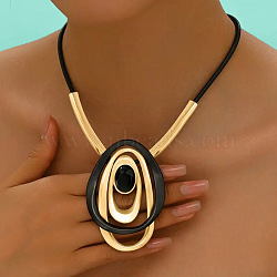 Oval Alloy & Resin Pendant Necklaces, Black Waxed Cord Necklaces for Women, Golden, 19.17 inch(48.7cm)(FS-WG6879B-01)