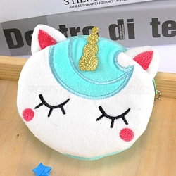 Plush Unicorn Coin Purses, Change Zipper Purse Keychain Wallets, Turquoise, 100x110mm(PW-WG5488C-10)