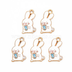 Alloy Enamel Pendants, Cadmium Free & Nickel Free & Lead Free, Light Gold, Rabbit to Drink Beverage, Light Sky Blue, 18x10x1mm, Hole: 1.5mm(ENAM-N054-66D-NR)