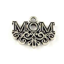Mother's Day Theme, Word Mom Tibetan Style Alloy Pendant Enamel Settings, Cadmium Free & Lead Free, Antique Silver, 17x20x2mm, Hole: 1.5mm(X-TIBEP-S293-063AS-LF)