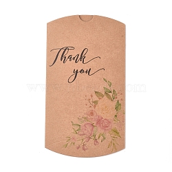 Paper Pillow Boxes, Gift Candy Packing Box, Flower Pattern & Word Thank You, BurlyWood, Box: 12.5x7.6x1.9cm, Unfold: 14.5x7.9x0.1cm(CON-L020-02B)