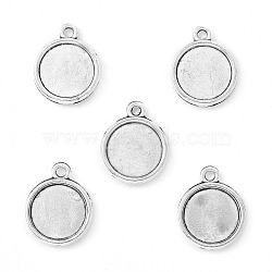 Tibetan Style Alloy Flat Round Pendant Cabochon Settings, Cadmium Free & Lead Free, Double-sided Tray, Plain Edge Bezel Cups, Antique Silver, Tray: 12mm, 18x15x3mm, Hole: 1mm, about 769pcs/1000g(TIBEP-M022-32AS)