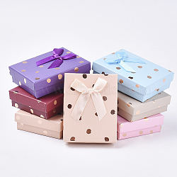 Cardboard Jewelry Set Boxes, with Sponge Inside, Ribbon Bowknnot, for Rings, Necklaces and Earring, Rectangle, Polka Dot Pattern, Mixed Color, 9.2x7.1x2.6cm, Inner Size: 8.6x6.5cm(CBOX-S018-06)