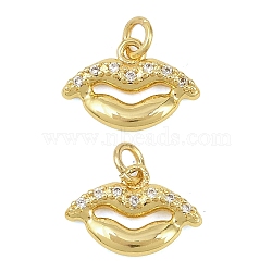 Brass Micro Pave Clear Cubic Zirconia Charms, Lip Charms, Golden, 9x13x2.5mm, Hole: 2.5mm(KK-D218-25G-01)